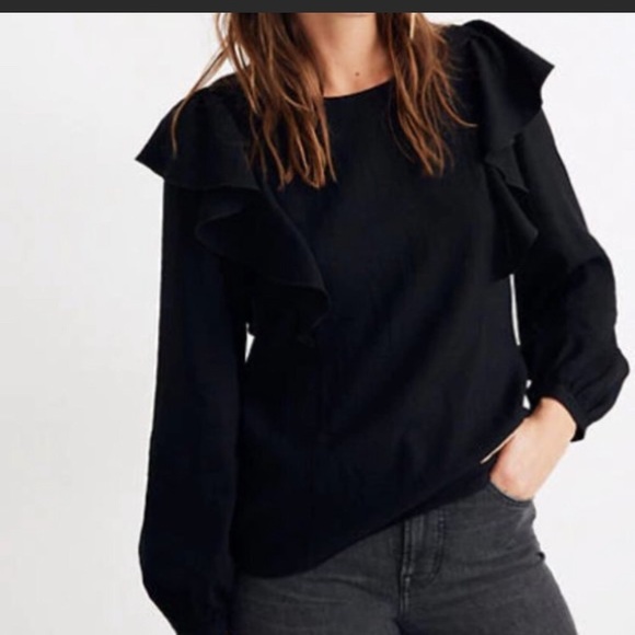 Madewell Black Ruffle Blouse - Picture 1 of 8